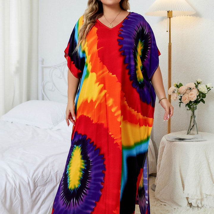 Dame Maxikjole med kunstnerisk Tie-Dye mønster og sidelængdesplitter Stilla
