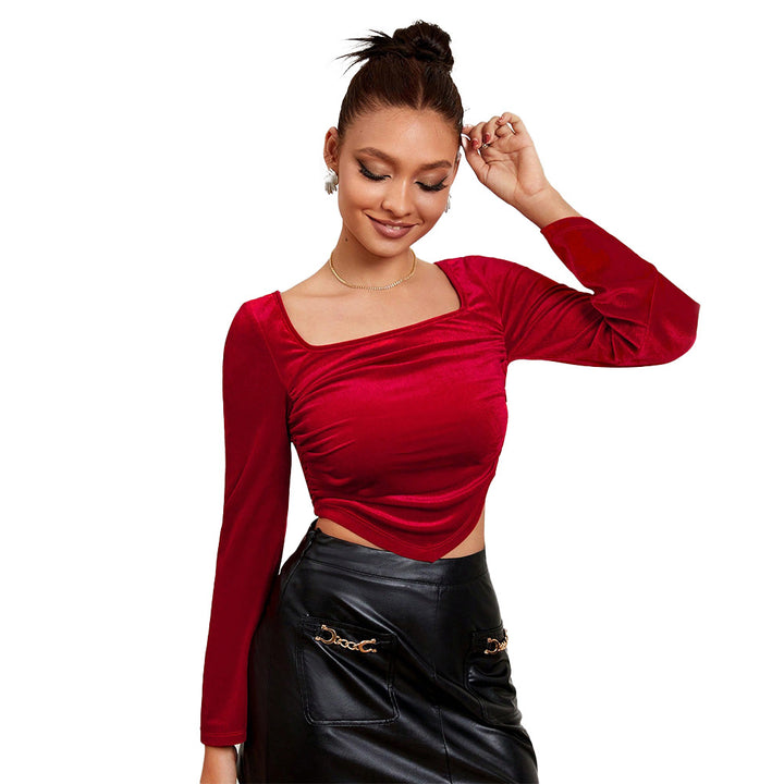 Kvindernes Crop Top med elegante puffærmer og asymmetrisk flæsedesign Stilla