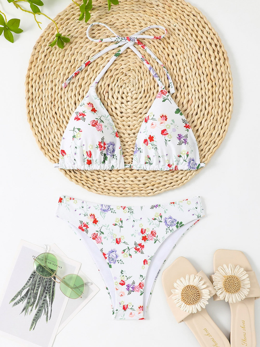 Dame Triangle-bikini med blomstermønster og højskåret trusse Stilla