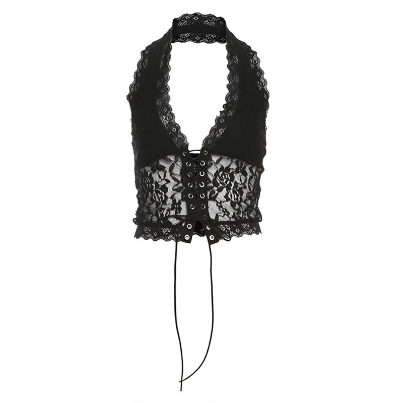 Dame spids-bustier top med legende snørredesign og dekorative sløjfer Stilla