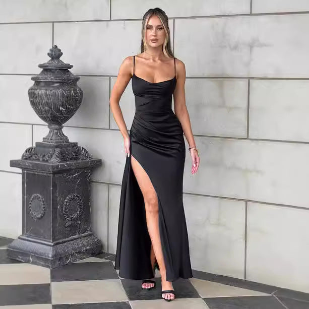 Dame Elegant Maxi Kjole med Side Slids og Smalle Spaghetti Stropper