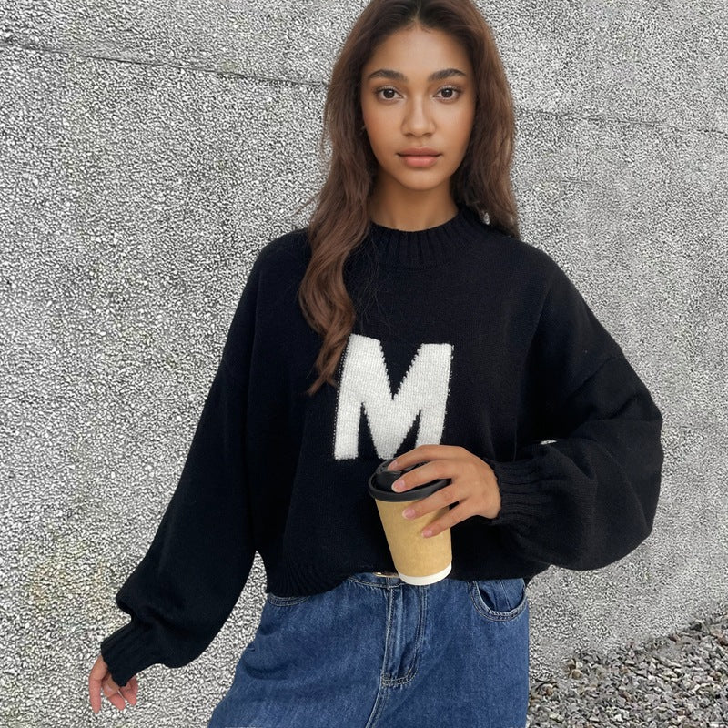 Kvinder Oversized Strik Sweater med Unikt Frontdesign Stilla