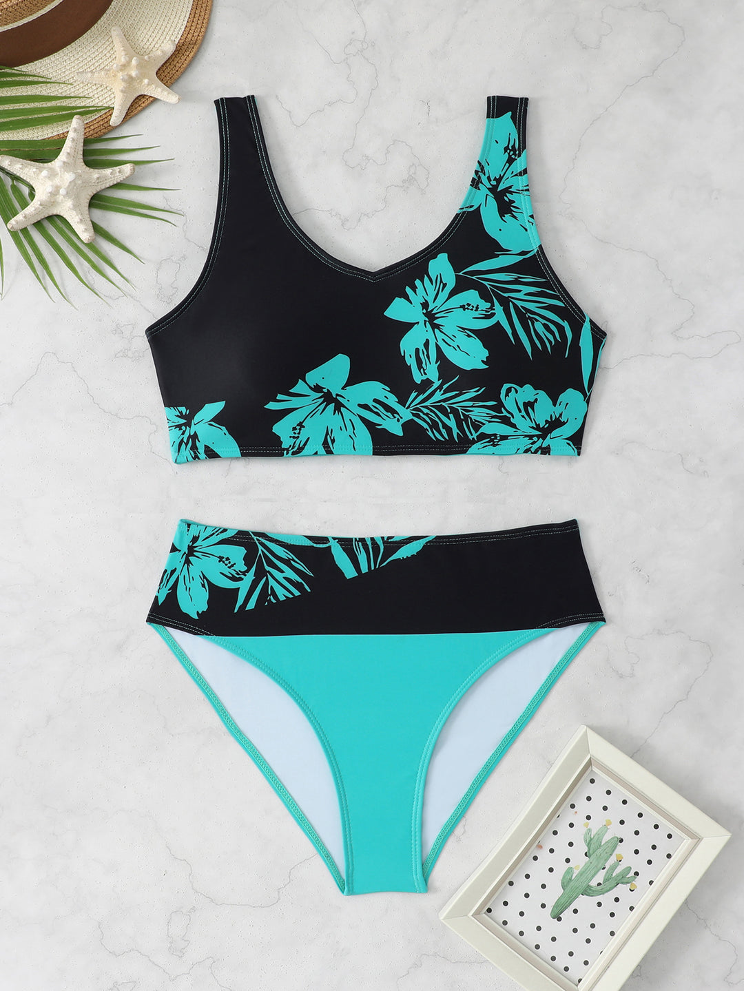 Damer Sporty Bikinis med moderigtige blomster mønster og høj talje Stilla