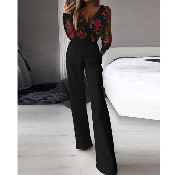 Dame jumpsuit med blomster spid top og vidde ben Stilla