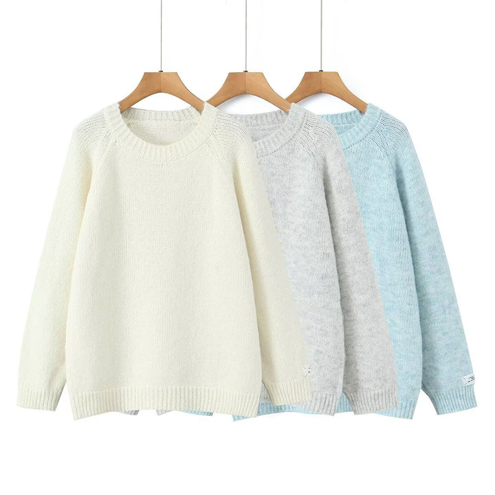 Dame Cozy Strik Sweatshirt med Rund Hals