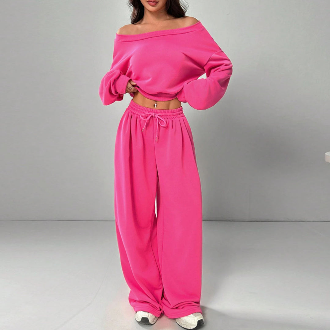 Femme Off-Shoulder Lounge-Sæt med brede Ben Bukser Stilla