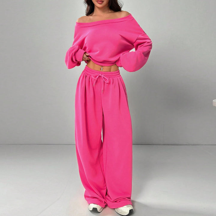 Femme Off-Shoulder Lounge-Sæt med brede Ben Bukser Stilla