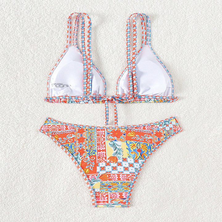 Dame triangel-bikini med justerbare stropper og farverigt mønster Skovae