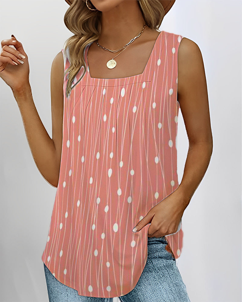 Dame Kvadrat-udskæring ærmeløs bluse med abstrakt mønster Stilla