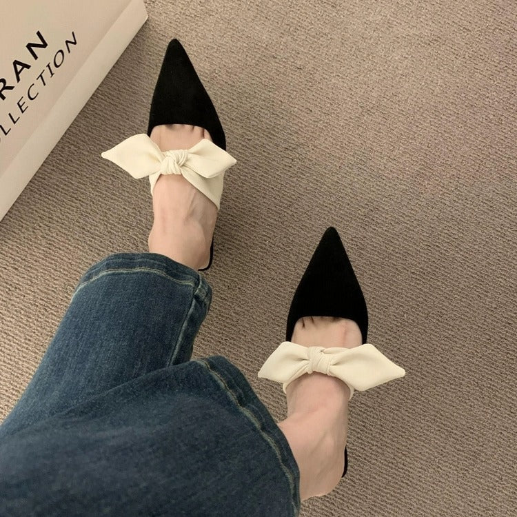 Dame elegante spidse Mules med sløjfeaccent Stilla