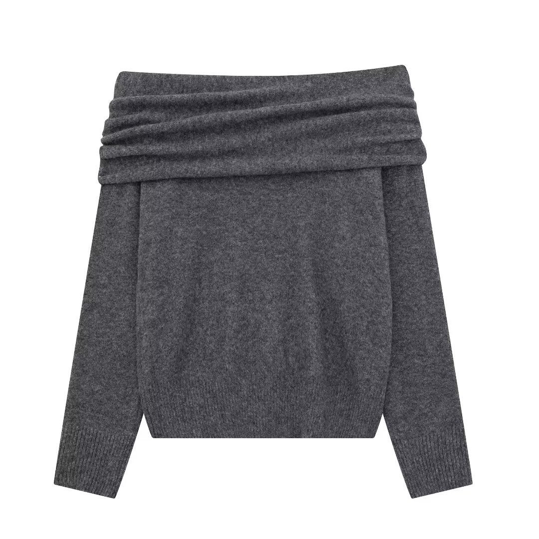 Dame Off-Shoulder Strikpulli med dekorativ detalje Stilla