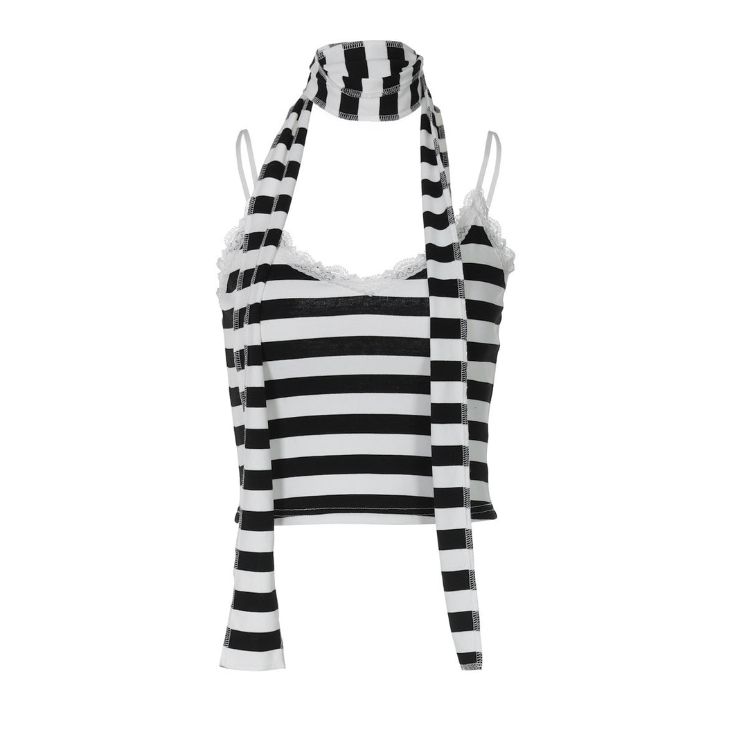 Dame Crop-top med lace accenter og elegante stropper Stilla