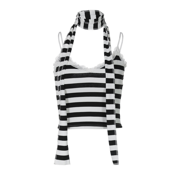 Dame Crop-top med lace accenter og elegante stropper Stilla
