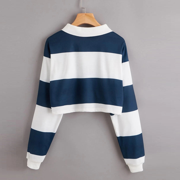Kvindernes kortærmede polo sweater med farverige striber Skovae