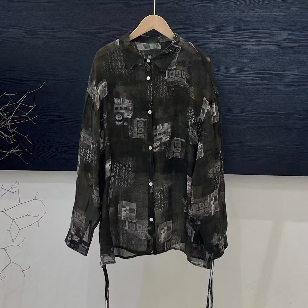 Femme Floral Print Oversized Knaplukning Skjorte Stilla