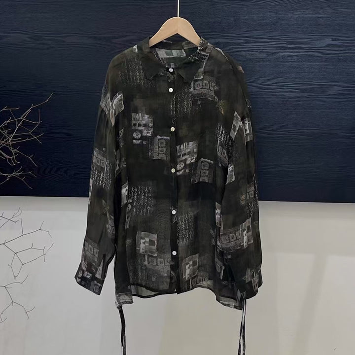 Femme Floral Print Oversized Knaplukning Skjorte Stilla