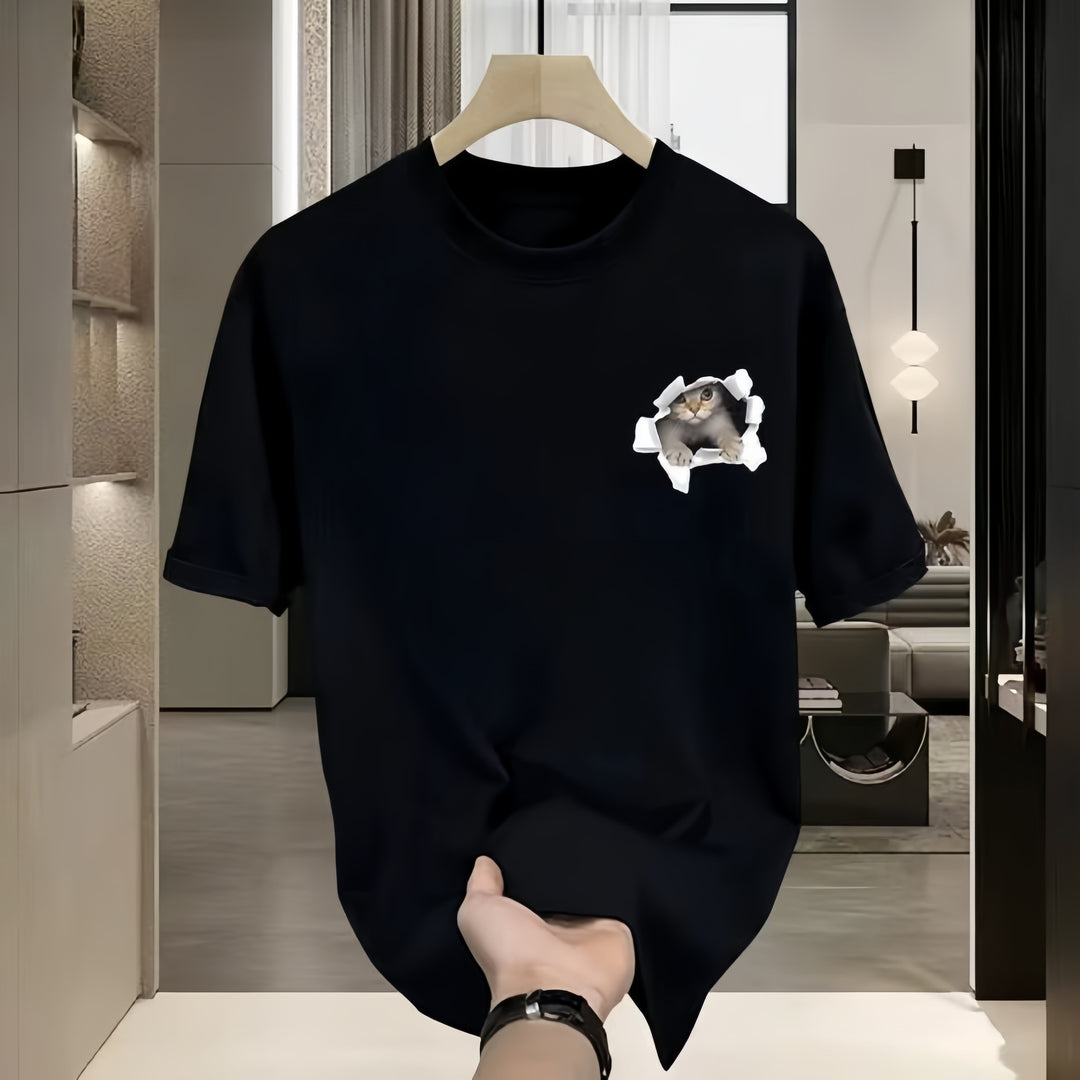 Dame T-shirt med kreativt kattemotiv og unikt huldesign Stilla