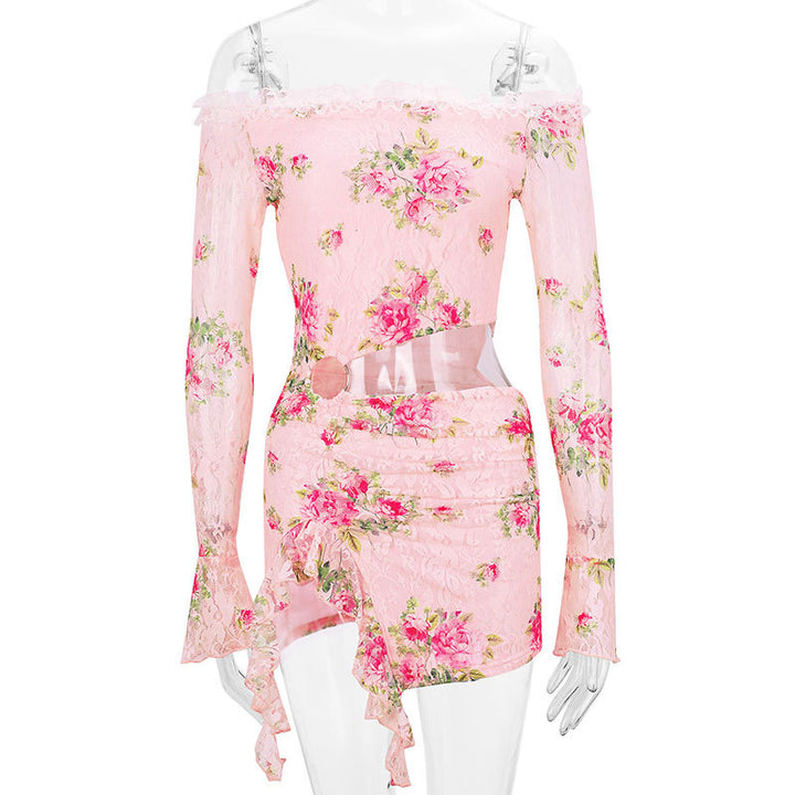 Dame Off-Shoulder Blusekjole med florale accenter og asymmetrisk design Skovae