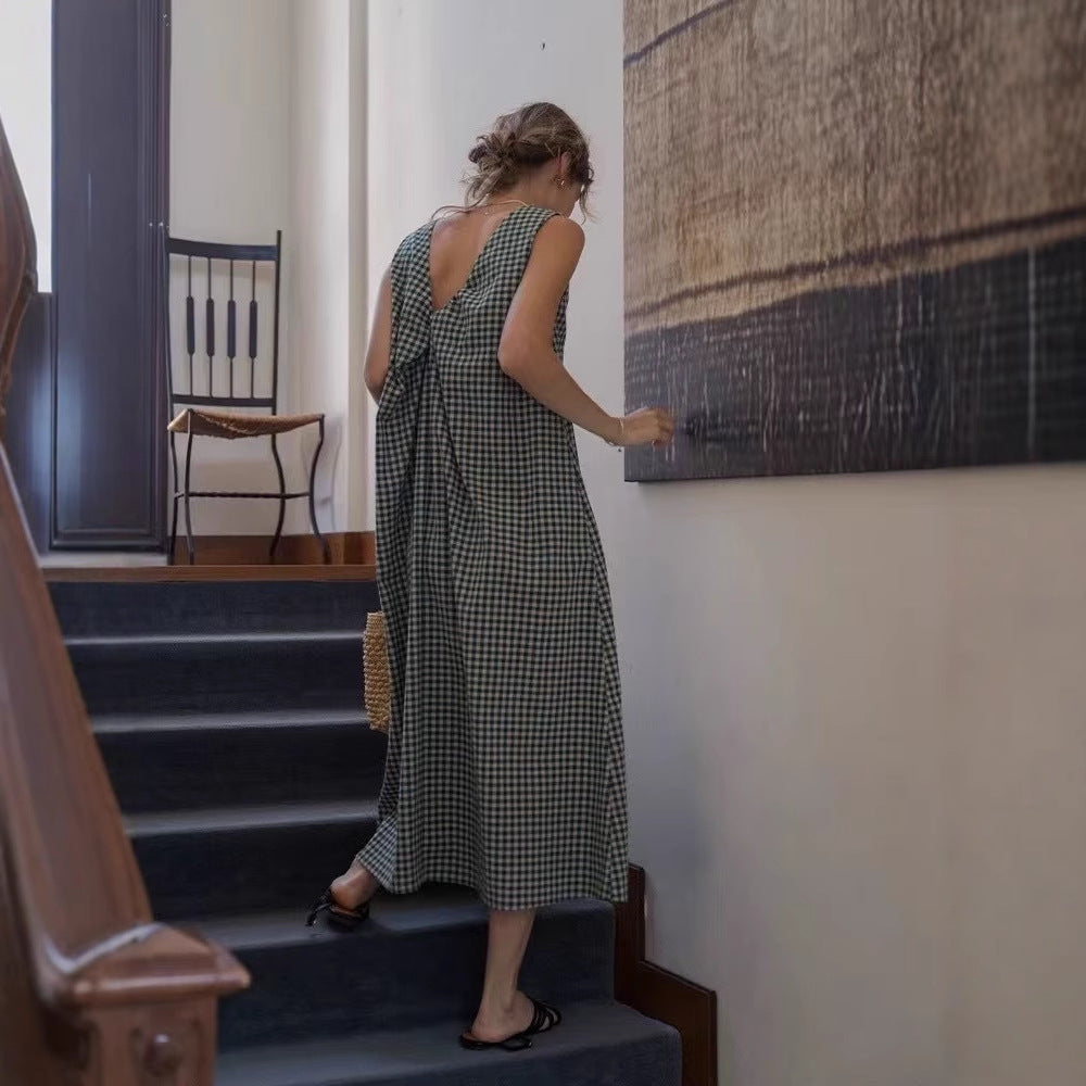 Femme Elegante Gingham Maxi Kjole Stilla