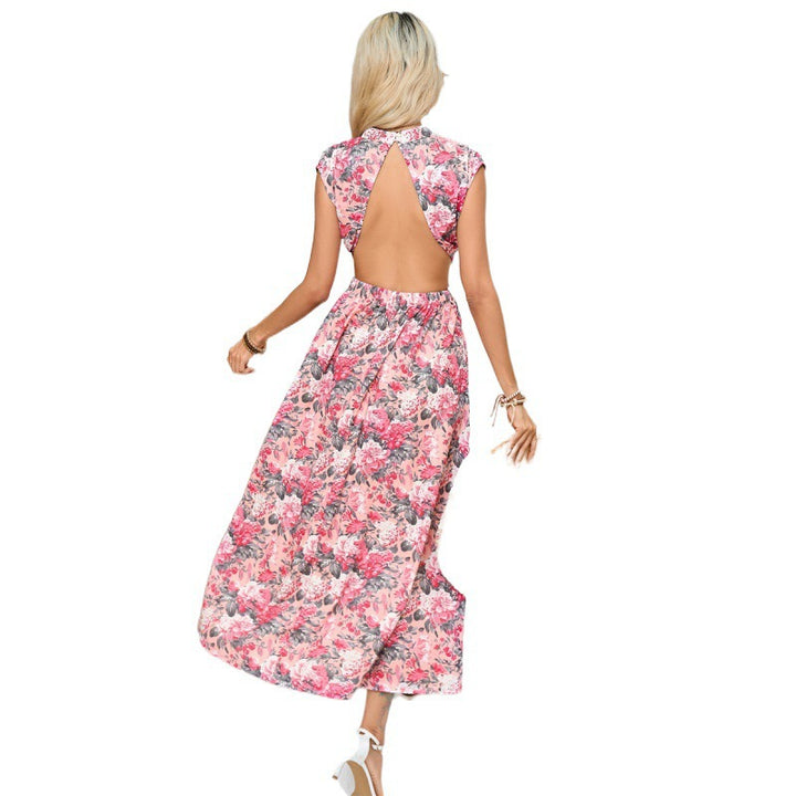 Dame Floral Print High-Low Maxi Kjole med Talje Stilla