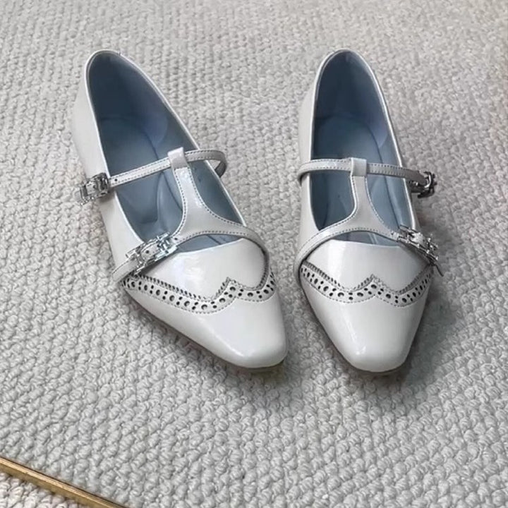 Dame Elegant Spids Tå Mary Jane Ballerinaer med Dekorativ Spænde Stilla