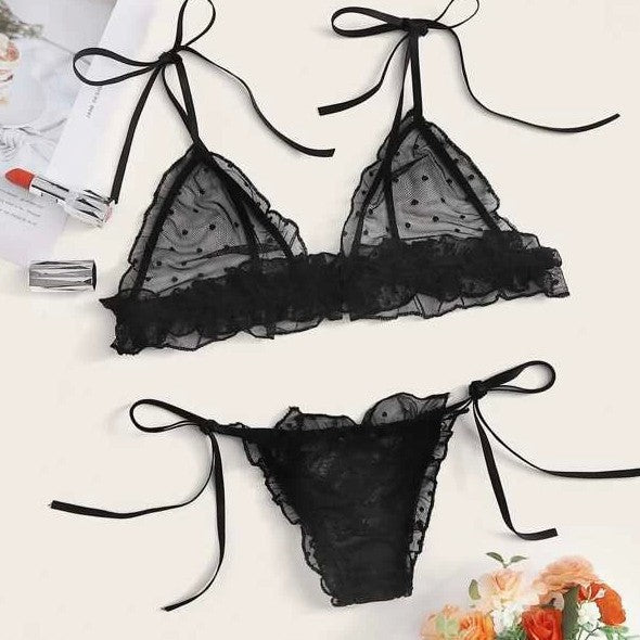 Dame Rynkeprikkede Bralette og Panty Sæt Stilla