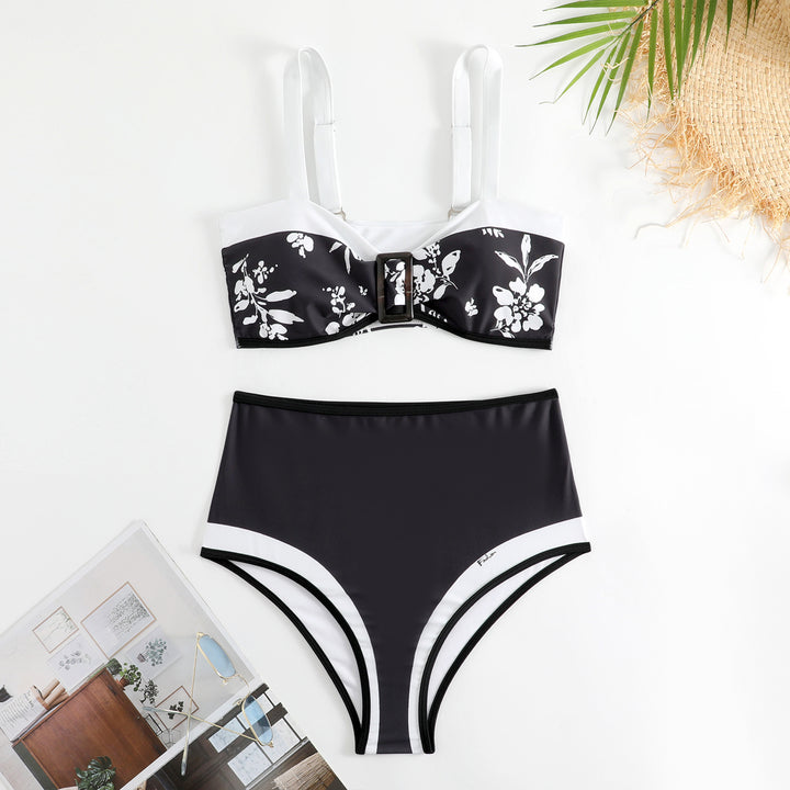 Dame højtaljet bikini med aftageligt pude og blomsterprint Stilla
