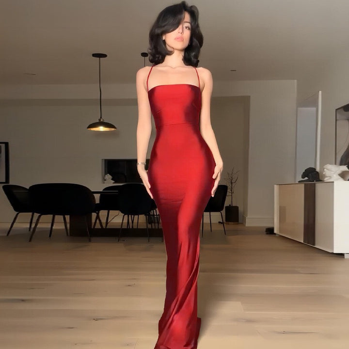 Dame elegant Bodycon maxikjole med skulderfri design og fine stropper Skovae