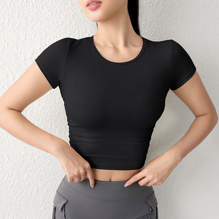 Dame Kortærmet Rib-Crop-Top med tætsiddende snit og åndbare egenskaber Stilla