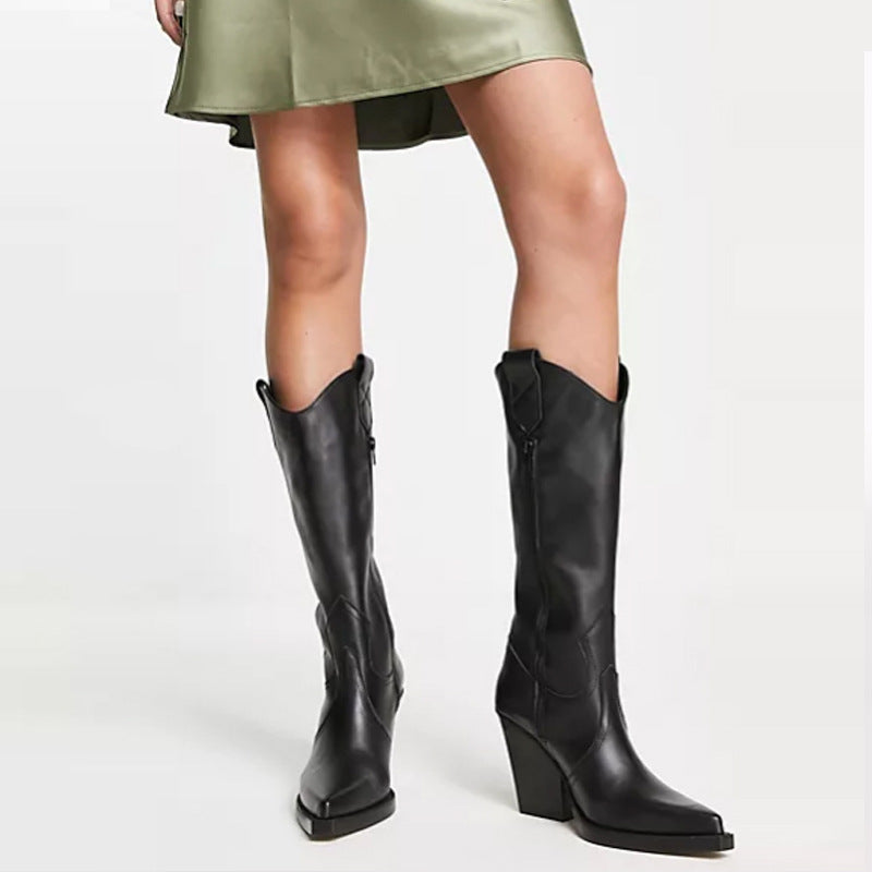 Femme Western-stil knælange stiletto-støvler med dekorative detaljer  Stilla