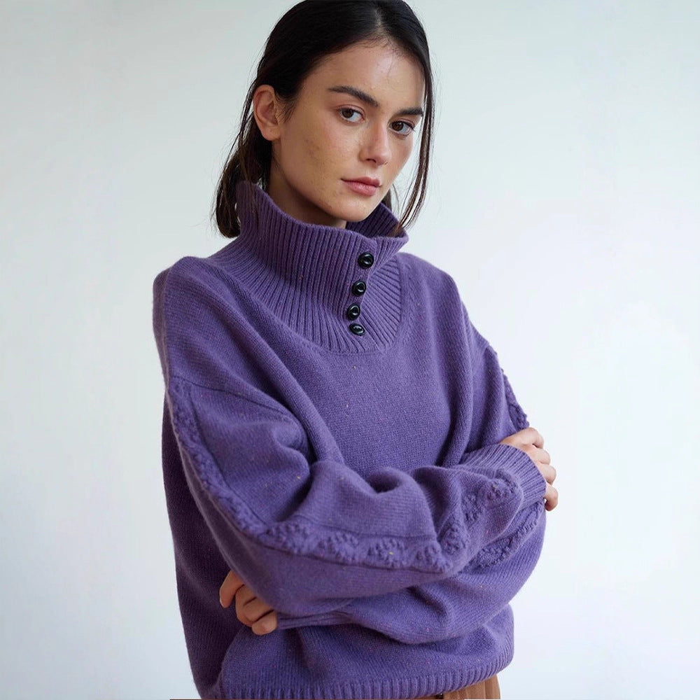 Kvinders fashionable turtleneck sweater med knapdetaljer Stilla