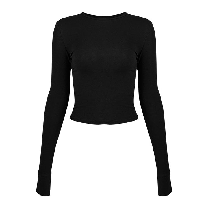 Dame figursyet Langærmet Crop-Top i høj kvalitets strækmateriale med Rundhalsudskæring Stilla