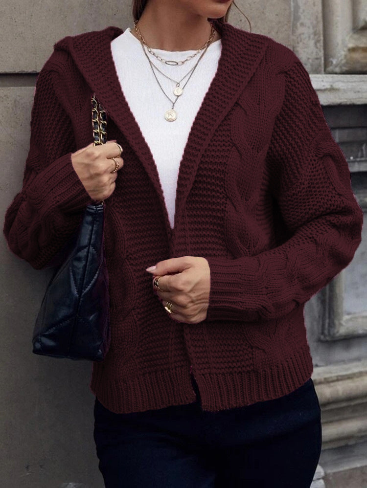 Kvinders chunky strik cardigan med hætte og struktureret kabelmønster Stilla