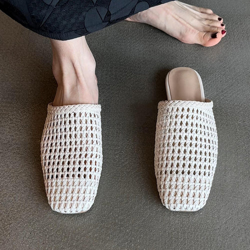 Dame Open-Weave Slide Mules Stilla