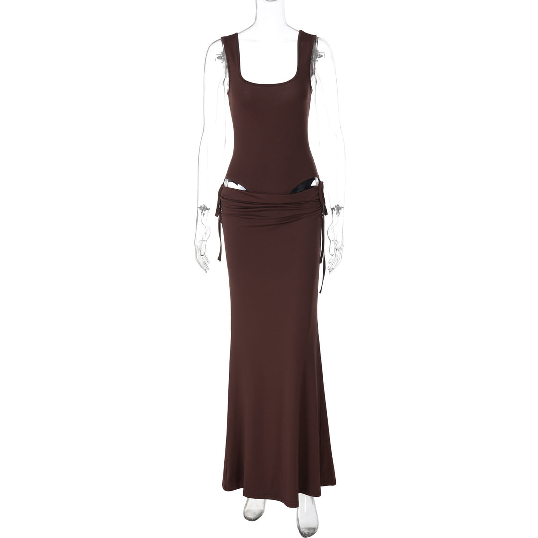 Dame Longline Jersey Kjole med Rynk og Sidesnore Stilla