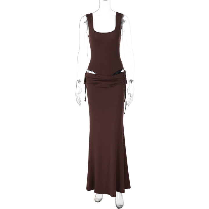 Dame Longline Jersey Kjole med Rynk og Sidesnore Stilla