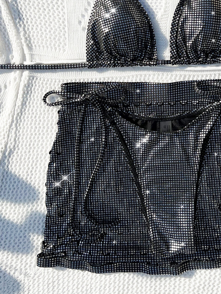 Dame Glamourøst Bikini-Sæt med glitrende Pailletter og stilfuld Nederdel Stilla