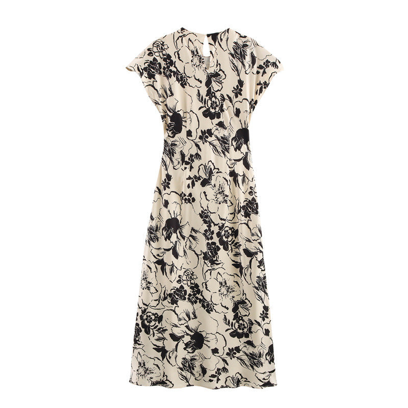 Stilla | Elegant Print Satin Tekstur Kjole