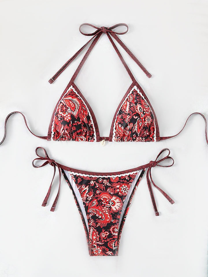 Dame Triangel-bikini med blomsteragtigt vintage-mønster Skovae