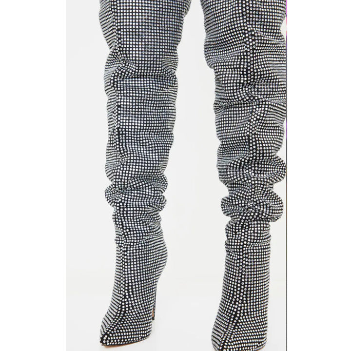 Dame Slouchy Over-knæ Stiletto Støvler med Strass-applikationer Stilla