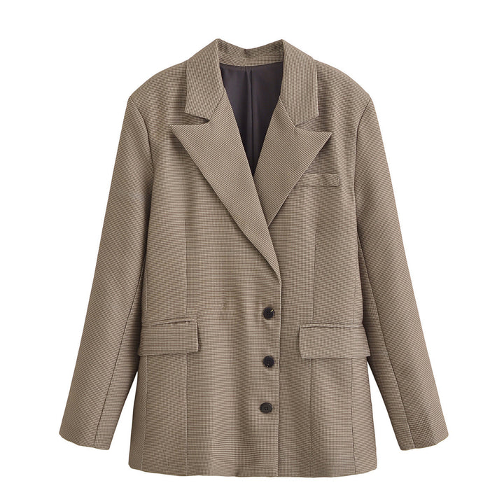 Femme skræddersyet houndstooth mønster blazer Stilla