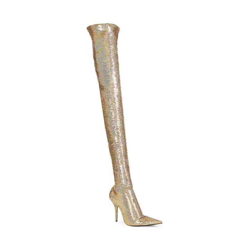 Femme High-Heel Over-the-Knee Pailletstøvler Stilla