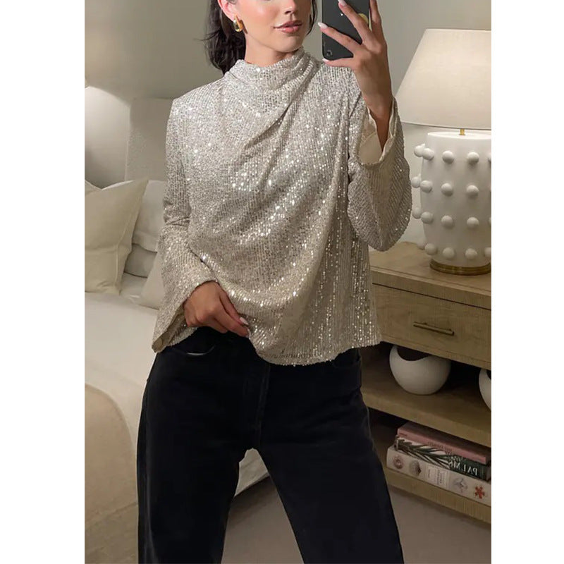 Dame skinnende pailletbluse med bred pasform Stilla