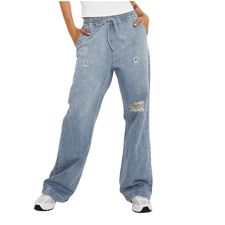 Damer Casual Wide-Leg Jeans med fashionable Distressed-detaljer og elastisk talje Stilla