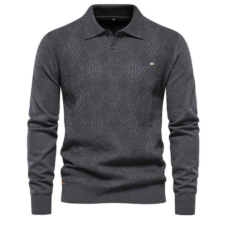 Herrer elegant strikpullover med moderne rombmønster og klassisk krave Stilla