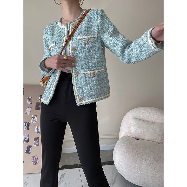 Damer Elegant Boucle Jakke med Dekorative Knapper Stilla