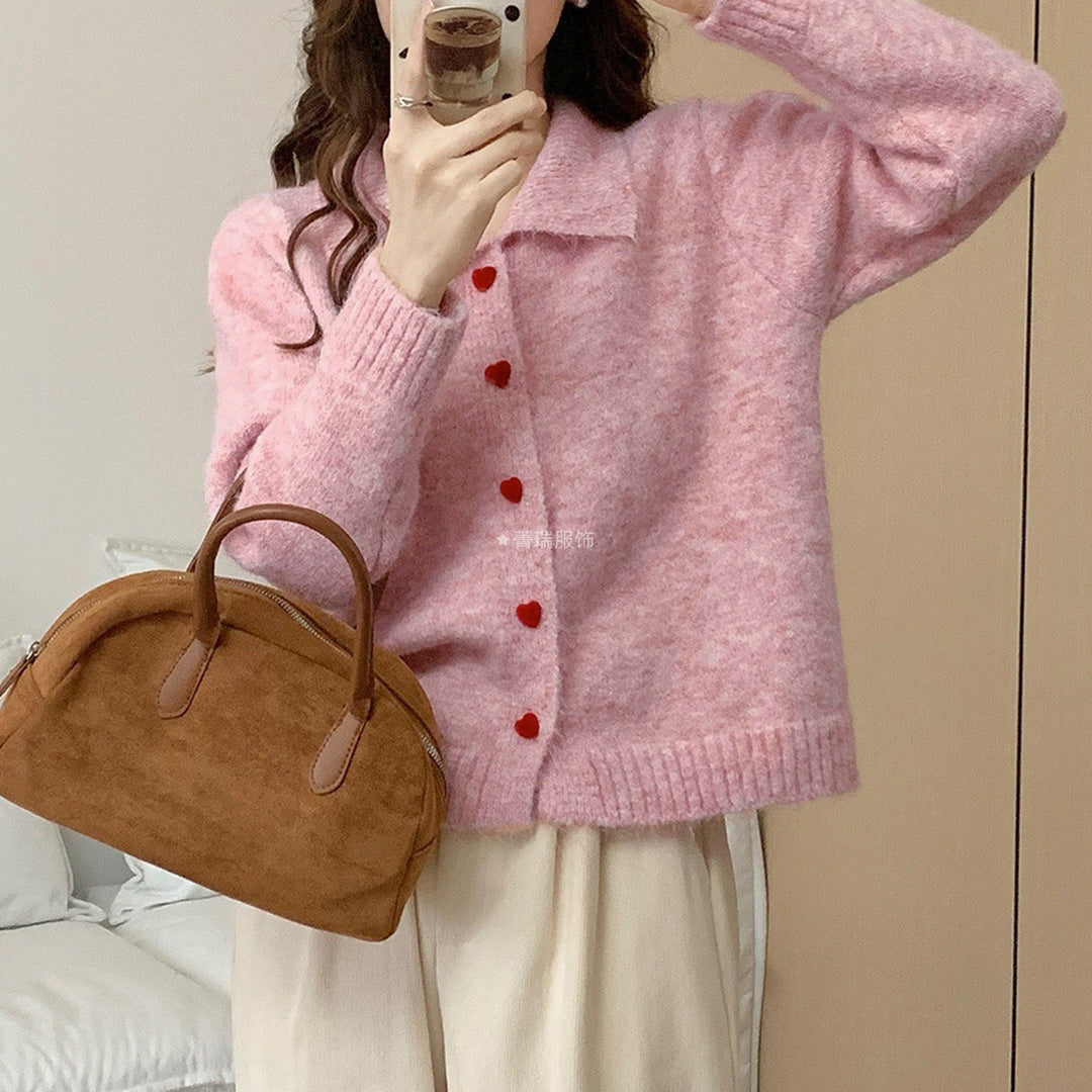 Damer Elegant Strik Cardigan med Hjerter Stilla