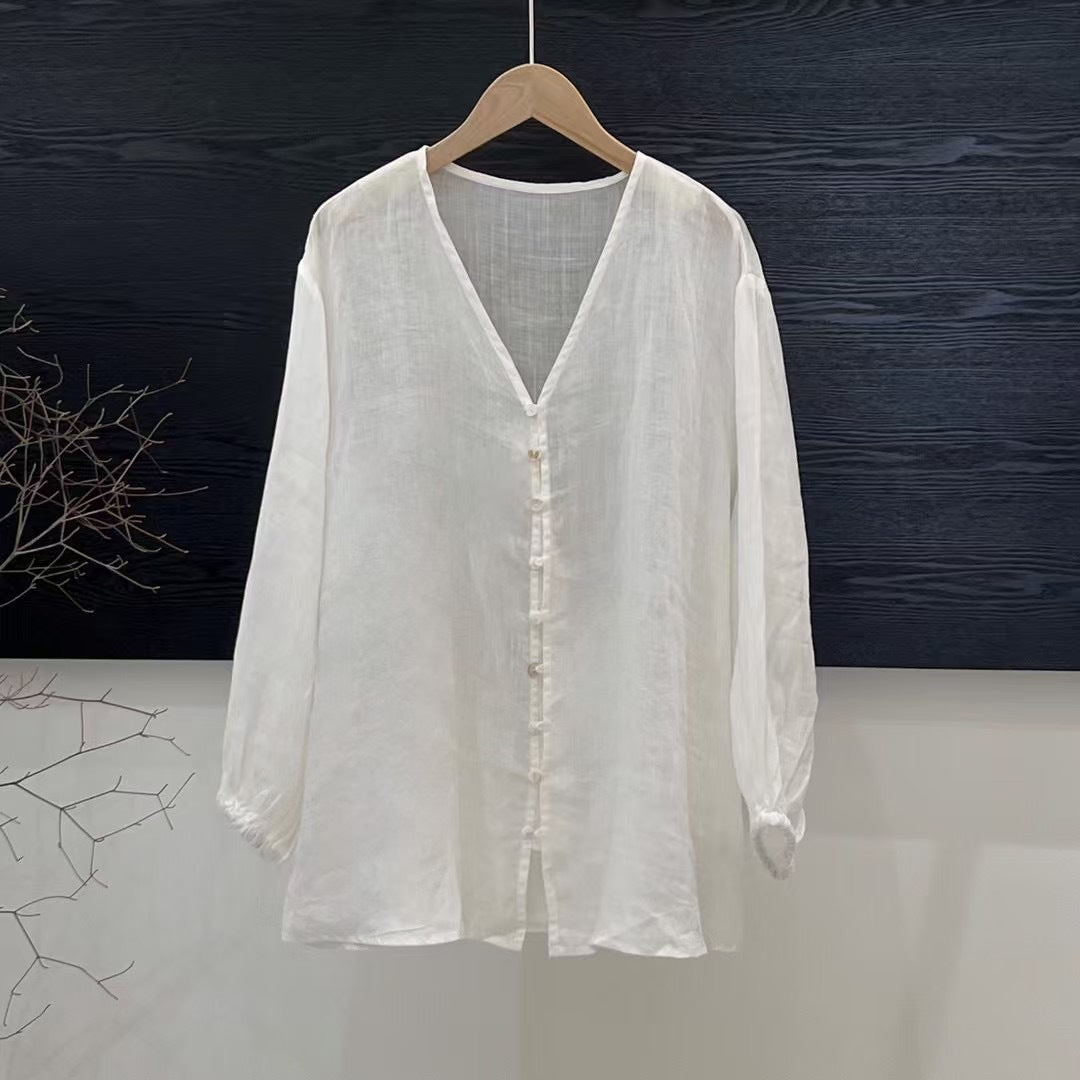 Femme Gennemsigtig Knap-Bluse med Puffærmer Stilla