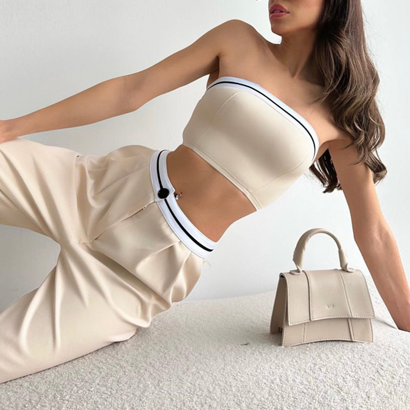 Dame Elegant Crop-top med sportslig bånd og bred bukseben Stilla