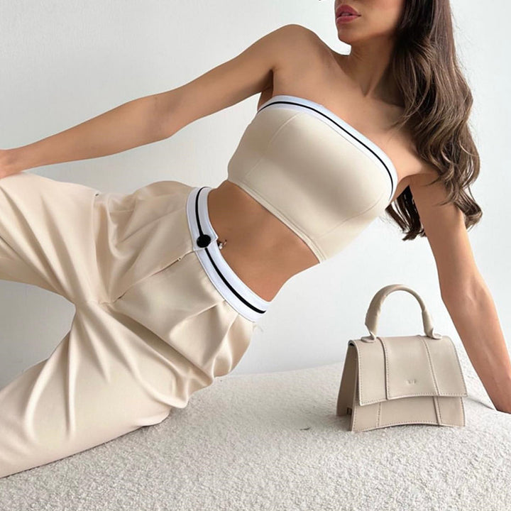 Dame Elegant Crop-top med sportslig bånd og bred bukseben Stilla
